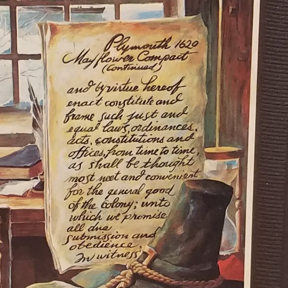 Vintage Set of 2 Patriotic Plymouth 1620 Mayflower Compact Wooden Wall Plaques - Picture 3 of 14